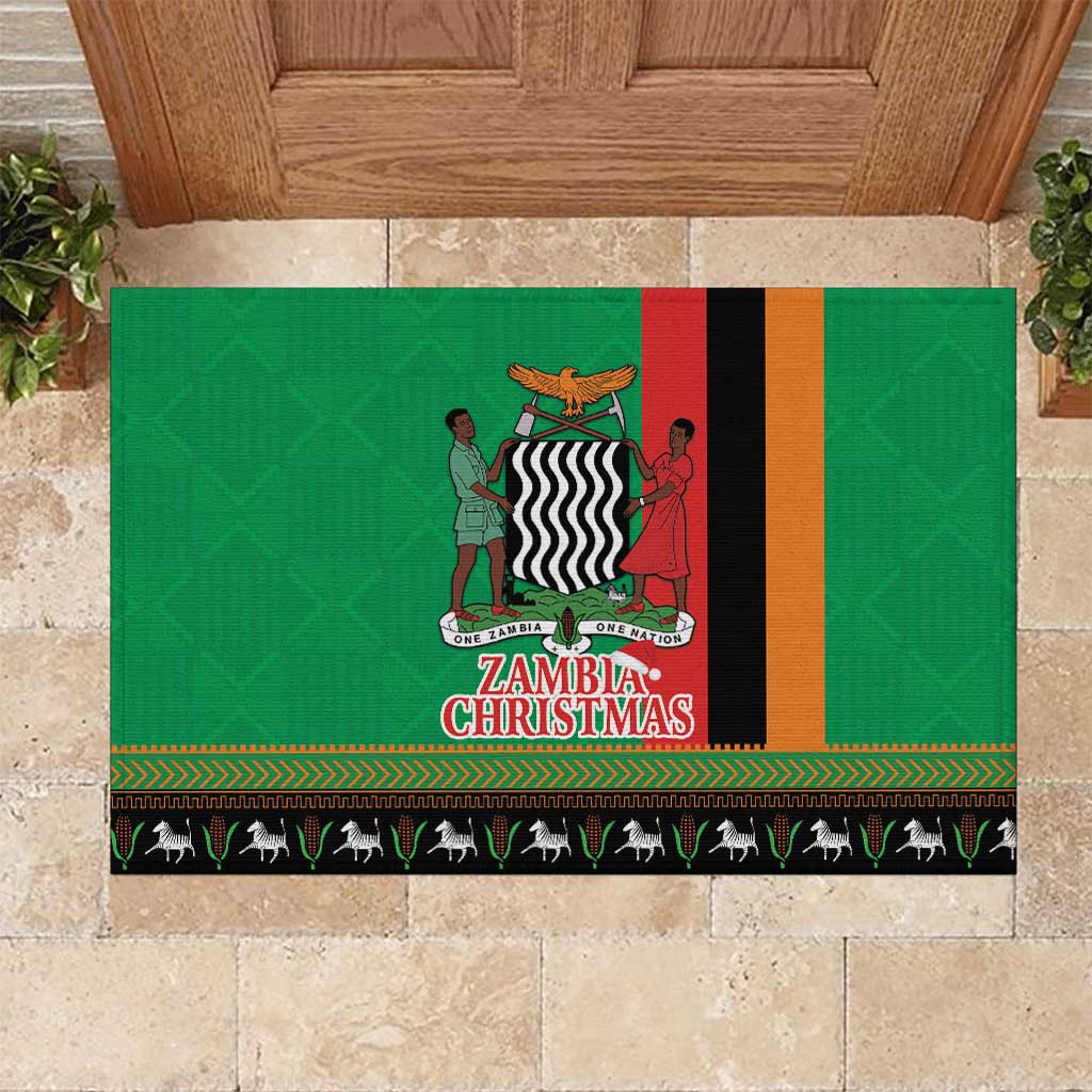 Zambia Christmas Rubber Doormat One Zambia One Nation With Kente Pattern - Wonder Print Shop