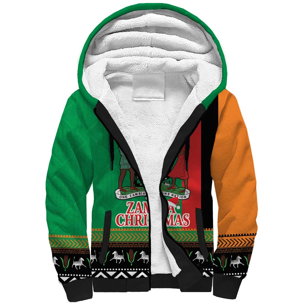 Zambia Christmas Sherpa Hoodie One Zambia One Nation With Kente Pattern - Wonder Print Shop