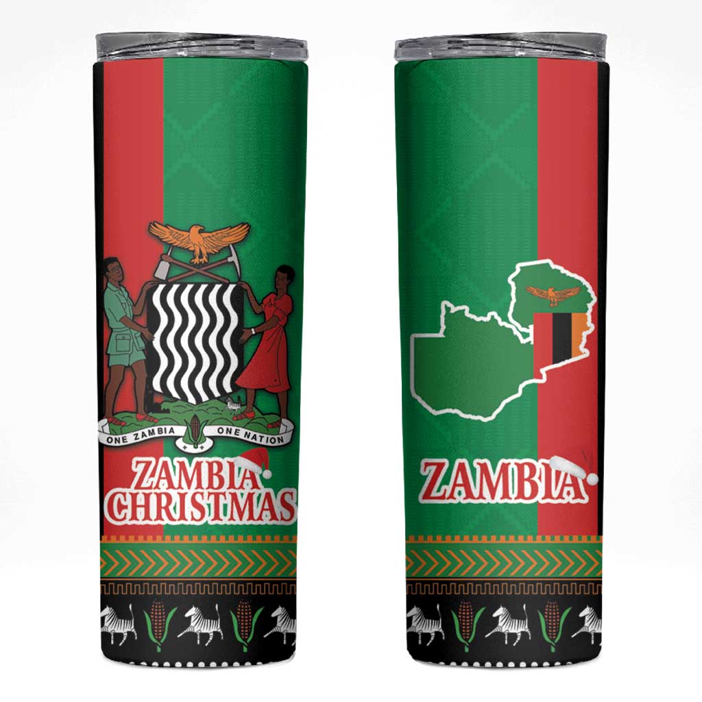 Zambia Christmas Skinny Tumbler One Zambia One Nation With Kente Pattern - Wonder Print Shop