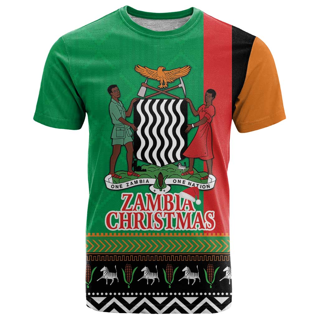 Zambia Christmas T Shirt One Zambia One Nation With Kente Pattern - Wonder Print Shop