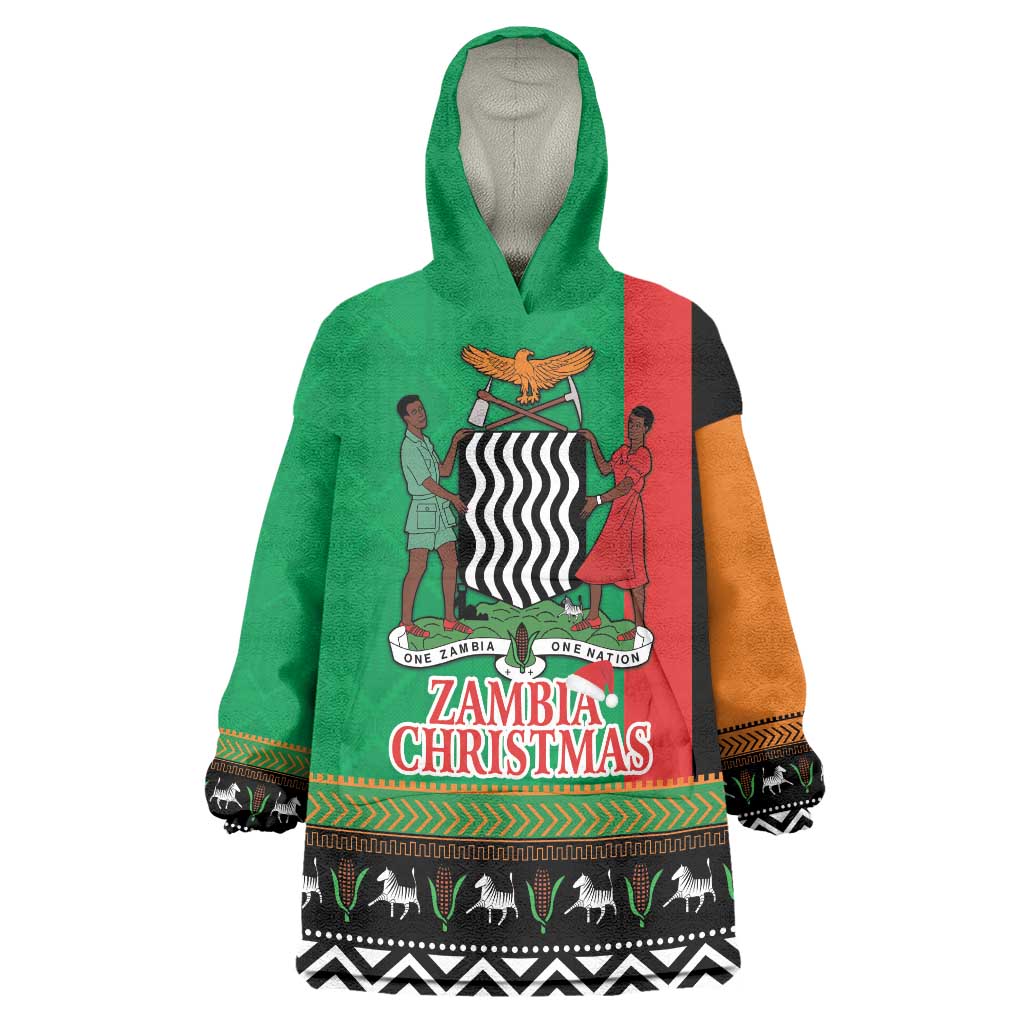 Zambia Christmas Wearable Blanket Hoodie One Zambia One Nation With Kente Pattern