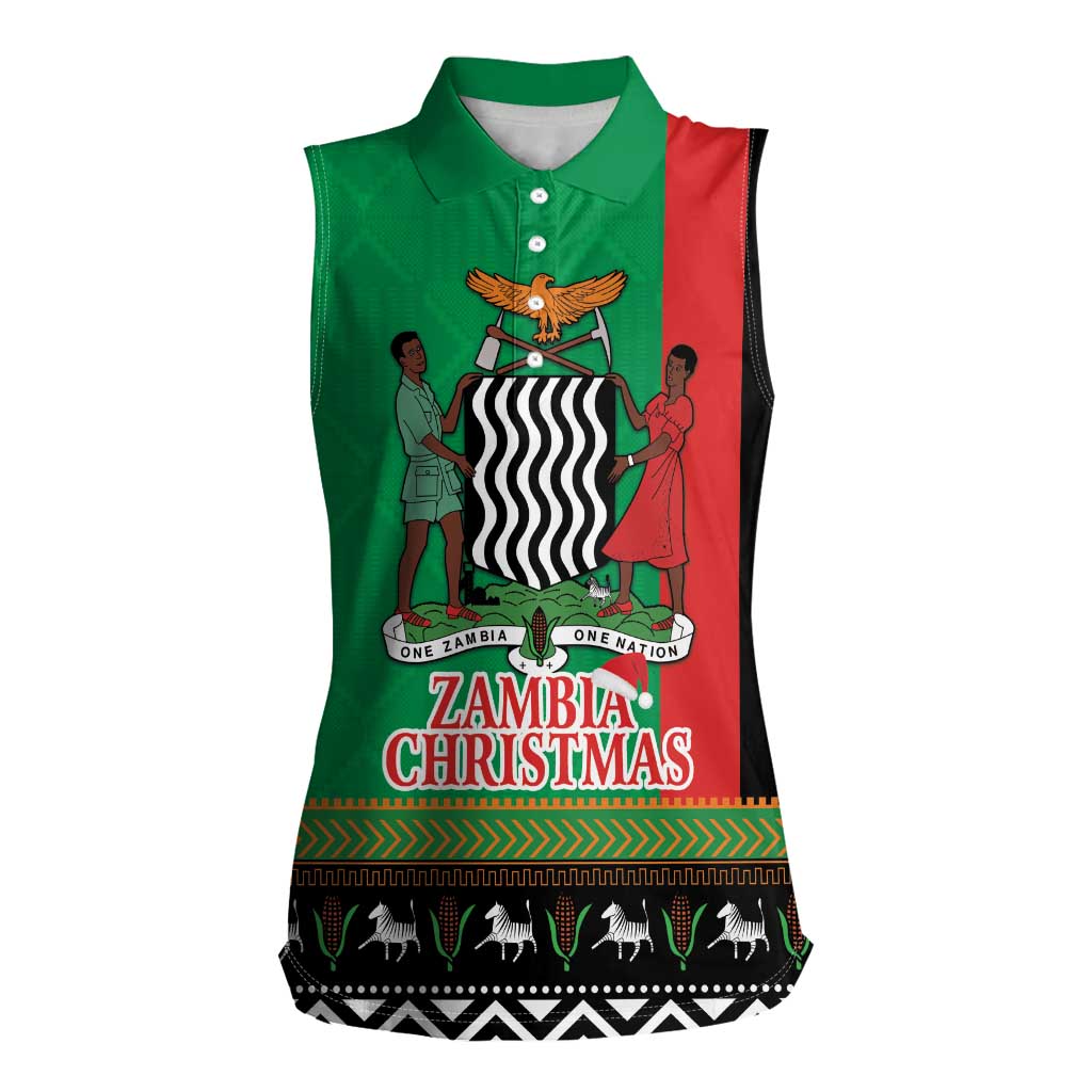 Zambia Christmas Women Sleeveless Polo Shirt One Zambia One Nation With Kente Pattern - Wonder Print Shop