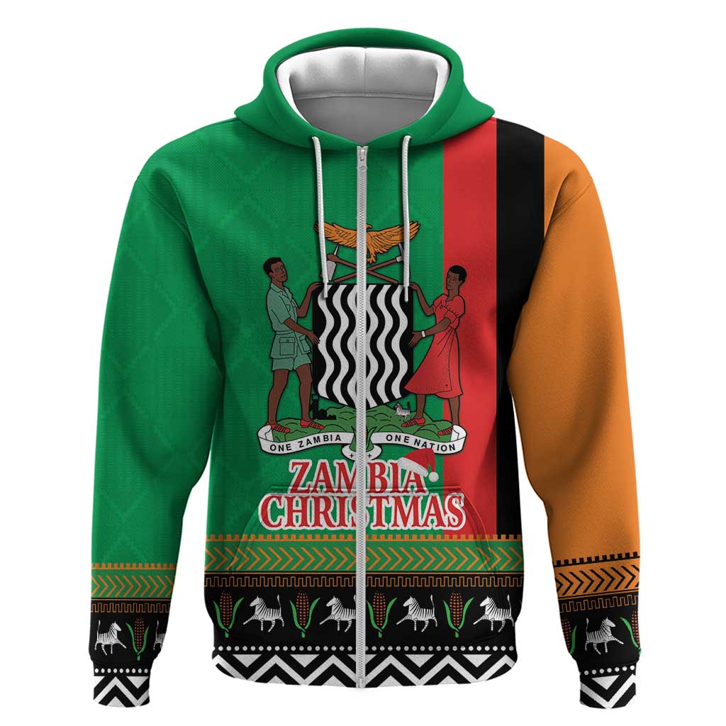 Zambia Christmas Zip Hoodie One Zambia One Nation With Kente Pattern - Wonder Print Shop