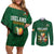 Custom Ireland Rugby Couples Matching Off Shoulder Short Dress and Long Sleeve Button Shirt Shamrock With Ireland Flag Colors