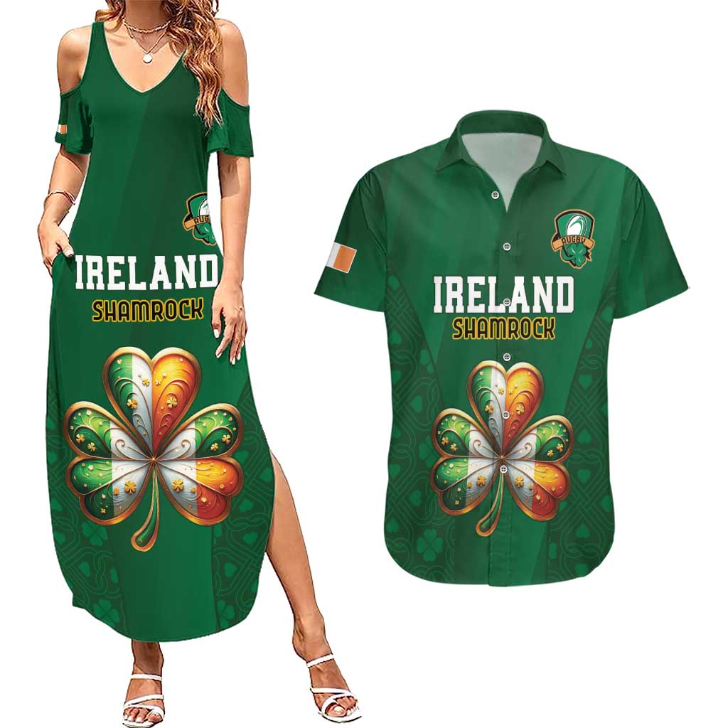 Custom Ireland Rugby Couples Matching Summer Maxi Dress and Hawaiian Shirt Shamrock With Ireland Flag Colors