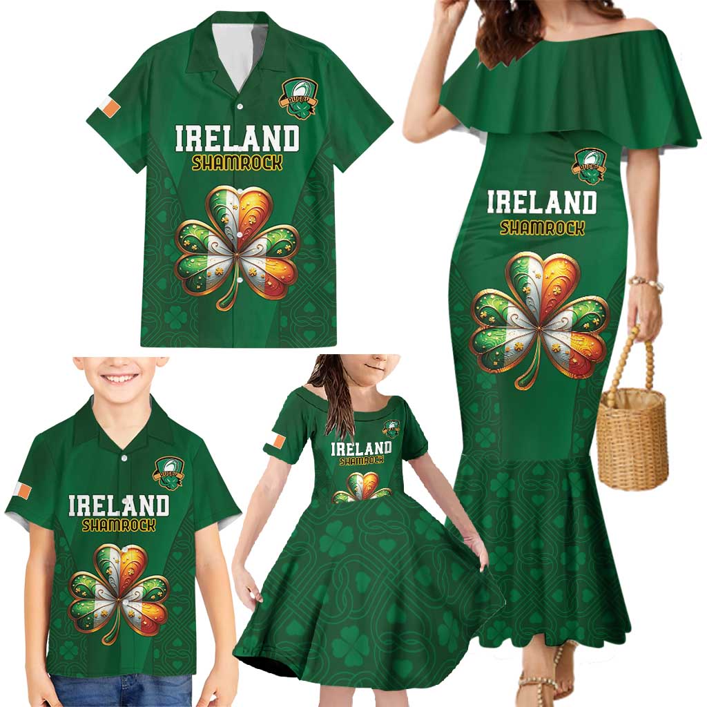 Custom Ireland Rugby Family Matching Mermaid Dress and Hawaiian Shirt Shamrock With Ireland Flag Colors - Wonder Print Shop