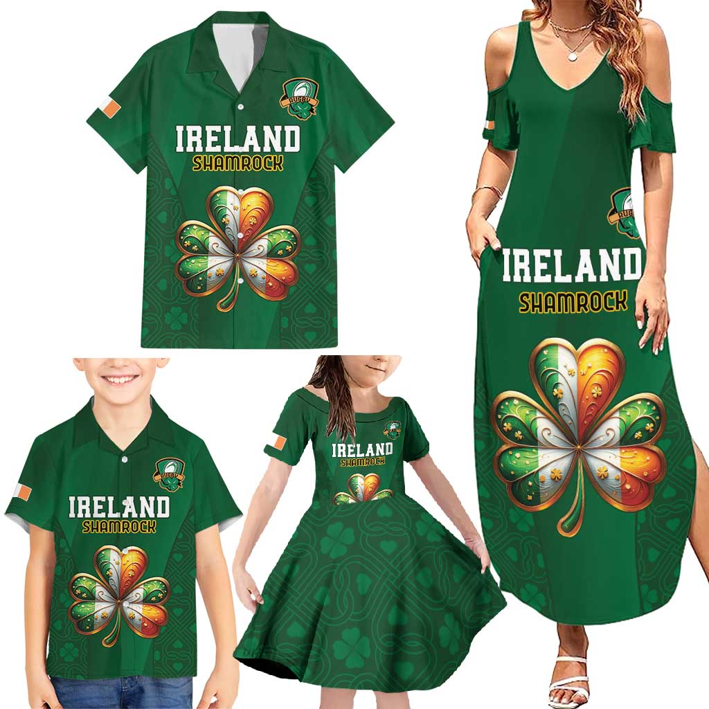 Custom Ireland Rugby Family Matching Summer Maxi Dress and Hawaiian Shirt Shamrock With Ireland Flag Colors - Wonder Print Shop