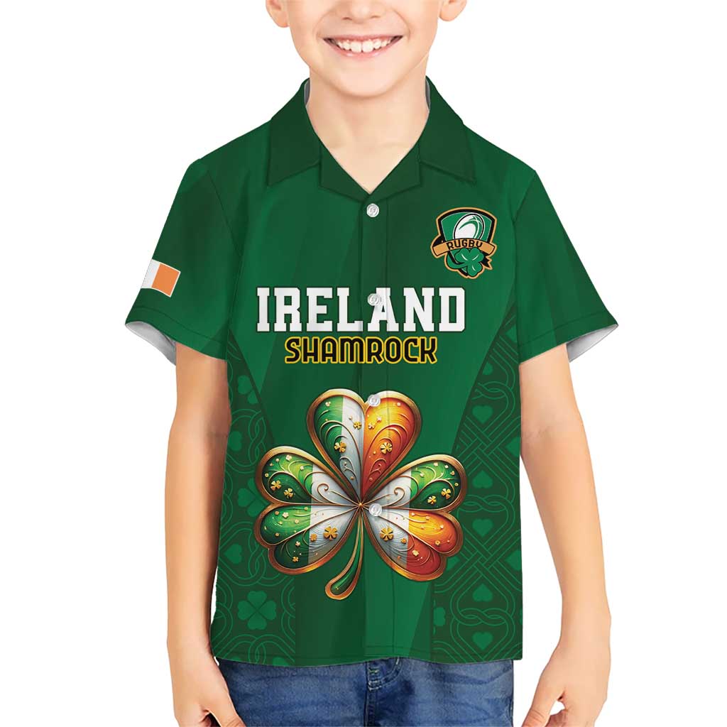 Custom Ireland Rugby Kid Hawaiian Shirt Shamrock With Ireland Flag Colors - Wonder Print Shop