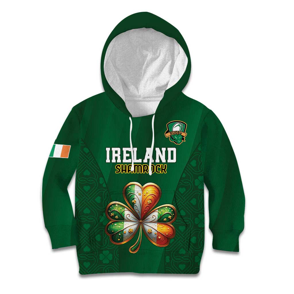 Custom Ireland Rugby Kid Hoodie Shamrock With Ireland Flag Colors - Wonder Print Shop