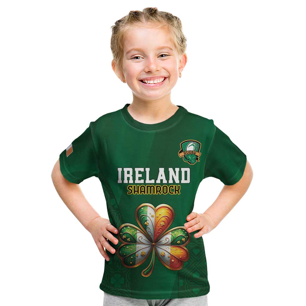 Custom Ireland Rugby Kid T Shirt Shamrock With Ireland Flag Colors - Wonder Print Shop