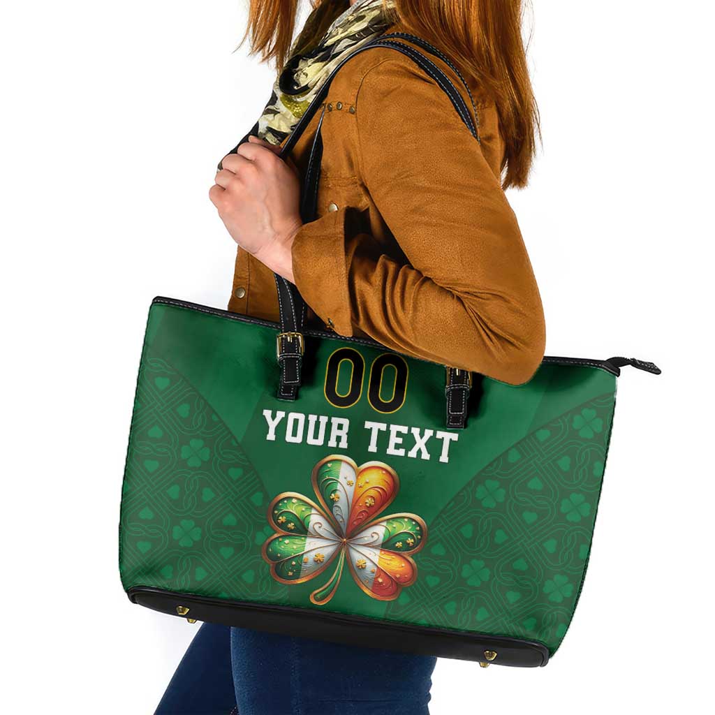 Custom Ireland Rugby Leather Tote Bag Shamrock With Ireland Flag Colors