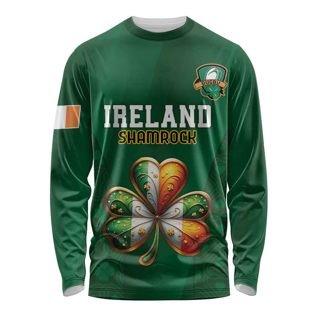 Custom Ireland Rugby Long Sleeve Shirt Shamrock With Ireland Flag Colors - Wonder Print Shop