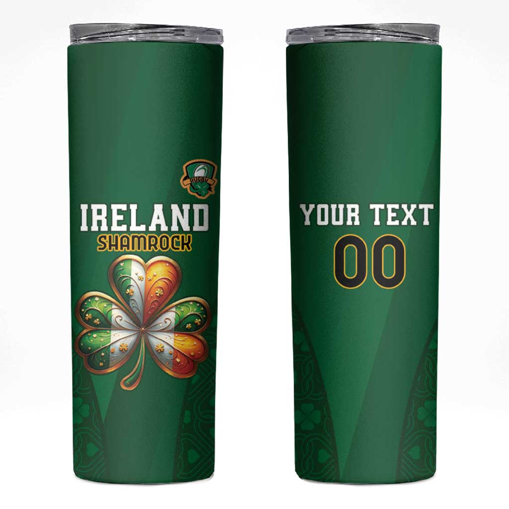 Custom Ireland Rugby Skinny Tumbler Shamrock With Ireland Flag Colors