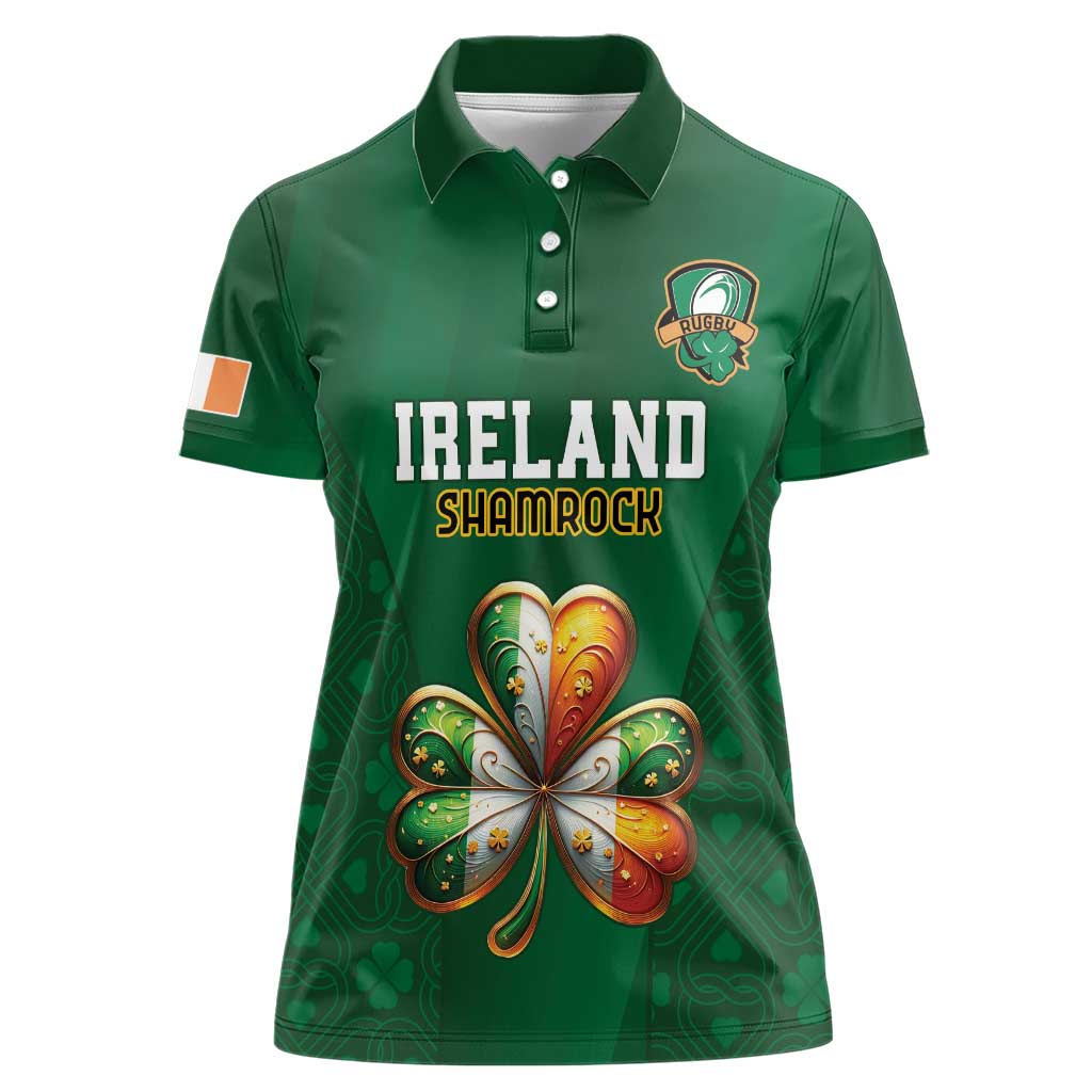 Custom Ireland Rugby Women Polo Shirt Shamrock With Ireland Flag Colors