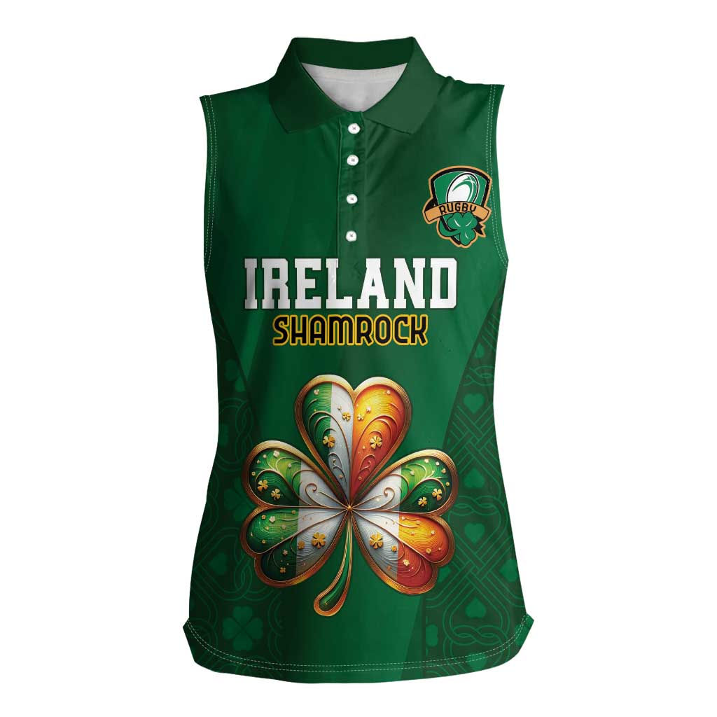 Custom Ireland Rugby Women Sleeveless Polo Shirt Shamrock With Ireland Flag Colors