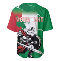 Personalized Italy baseball jersey in green with wolf warrior graphic and YOUR TEXT on back