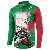 Green button sweatshirt with Italy wolf warrior graphic and red side sleeves