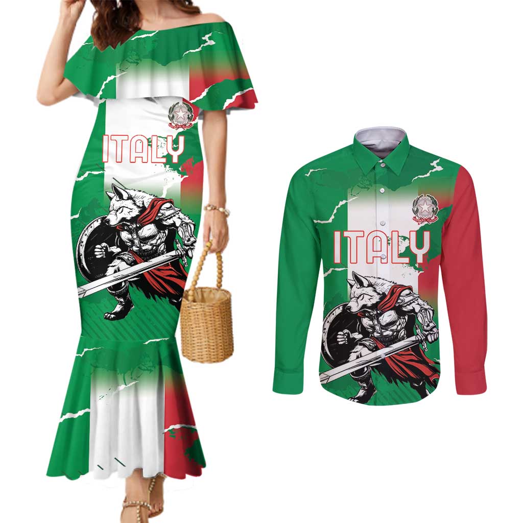 Personalized Italy Couples Matching Mermaid Dress and Long Sleeve Button Shirt Wolf Warrior Grunge Style