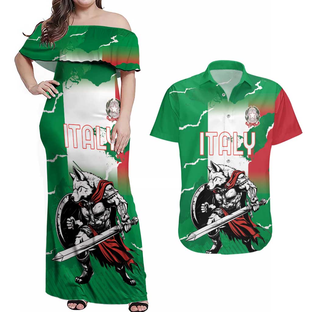 Personalized Italy Couples Matching Off Shoulder Maxi Dress and Hawaiian Shirt Wolf Warrior Grunge Style