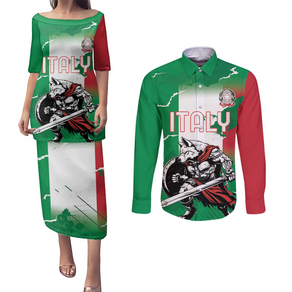 Personalized Italy Couples Matching Puletasi and Long Sleeve Button Shirt Wolf Warrior Grunge Style