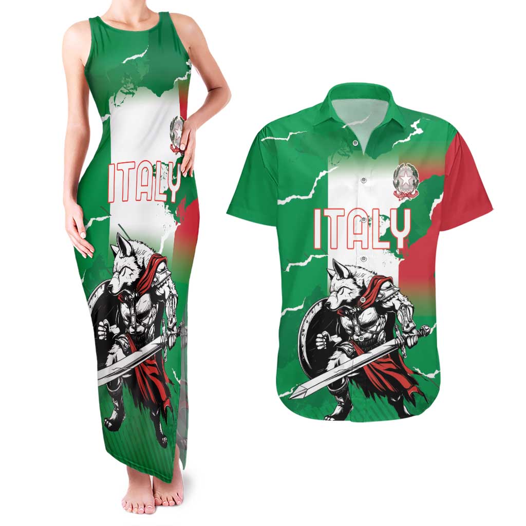 Personalized Italy Couples Matching Tank Maxi Dress and Hawaiian Shirt Wolf Warrior Grunge Style