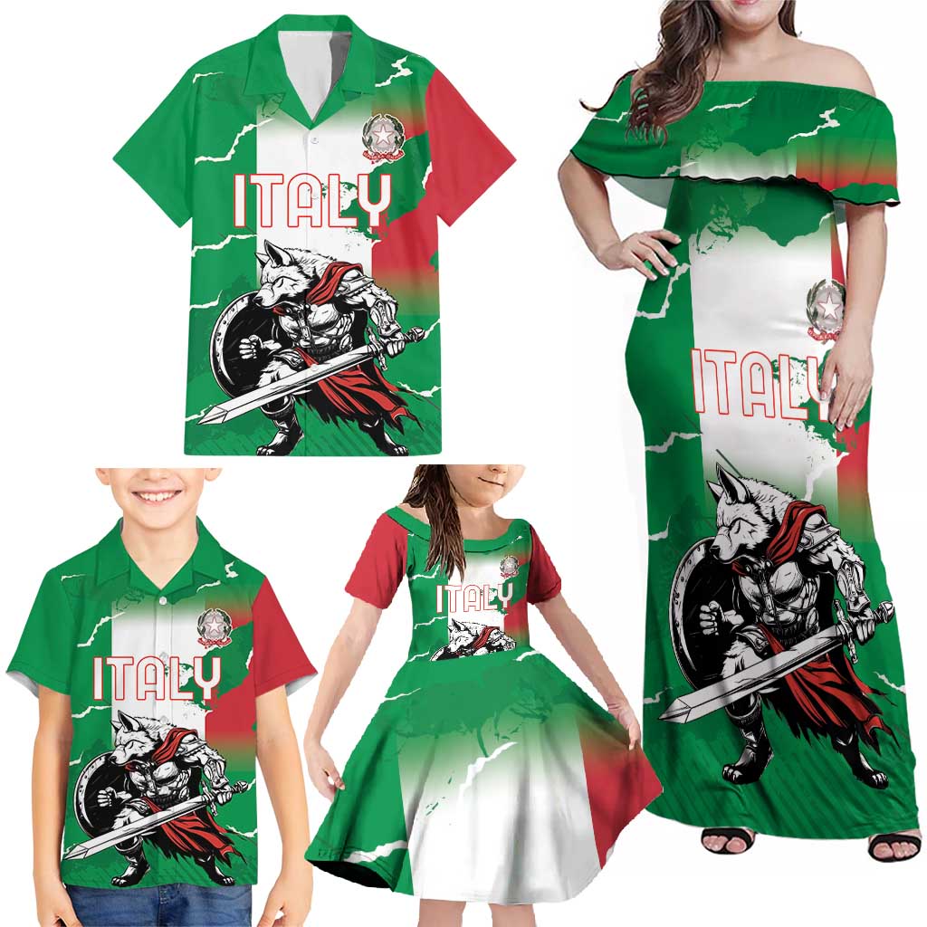 Personalized Italy Family Matching Off Shoulder Maxi Dress and Hawaiian Shirt Wolf Warrior Grunge Style - Wonder Print Shop