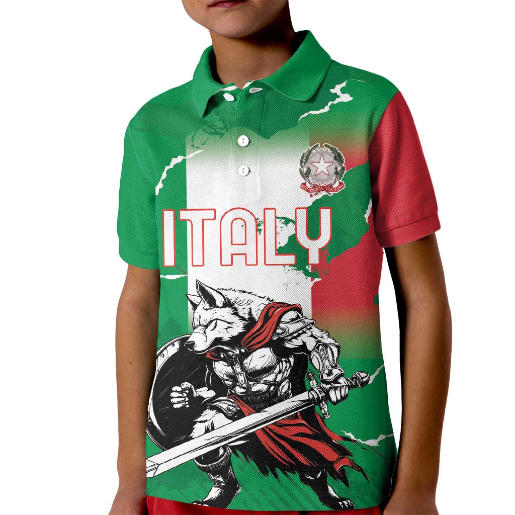 Personalized Italy Kid Polo Shirt Wolf Warrior Grunge Style - Wonder Print Shop