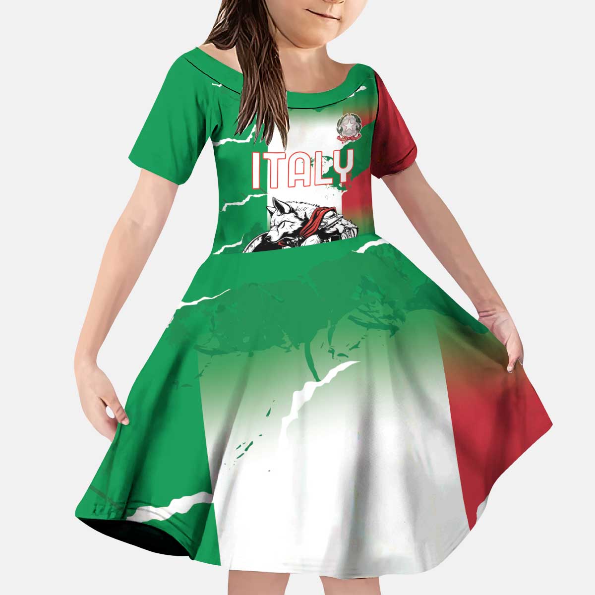 Personalized Italy Kid Short Sleeve Dress Wolf Warrior Grunge Style - Wonder Print Shop