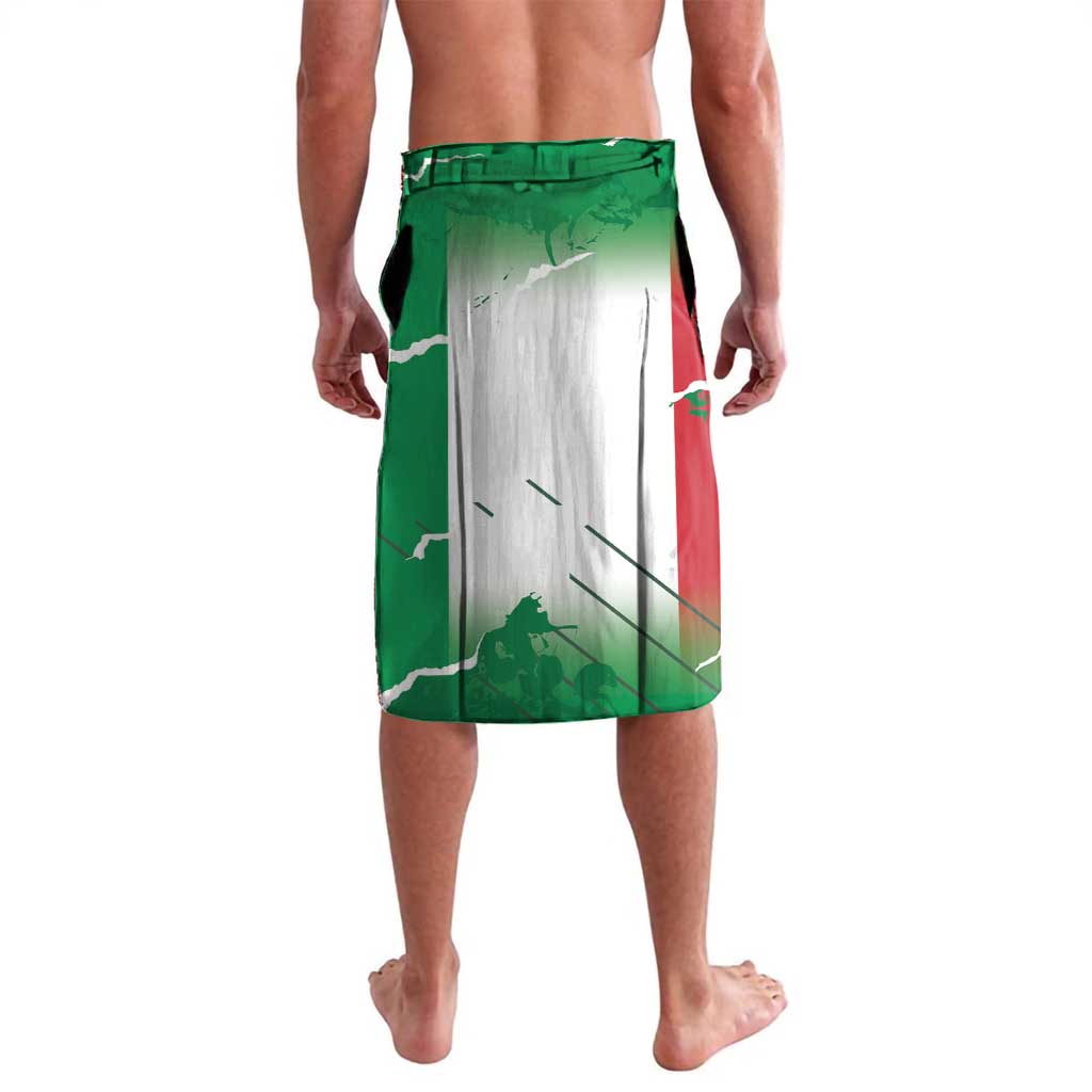 Green and white abstract graphic board shorts, knee length, elastic waist