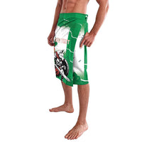 Green graphic shorts with wolf illustration and side design, knee length
