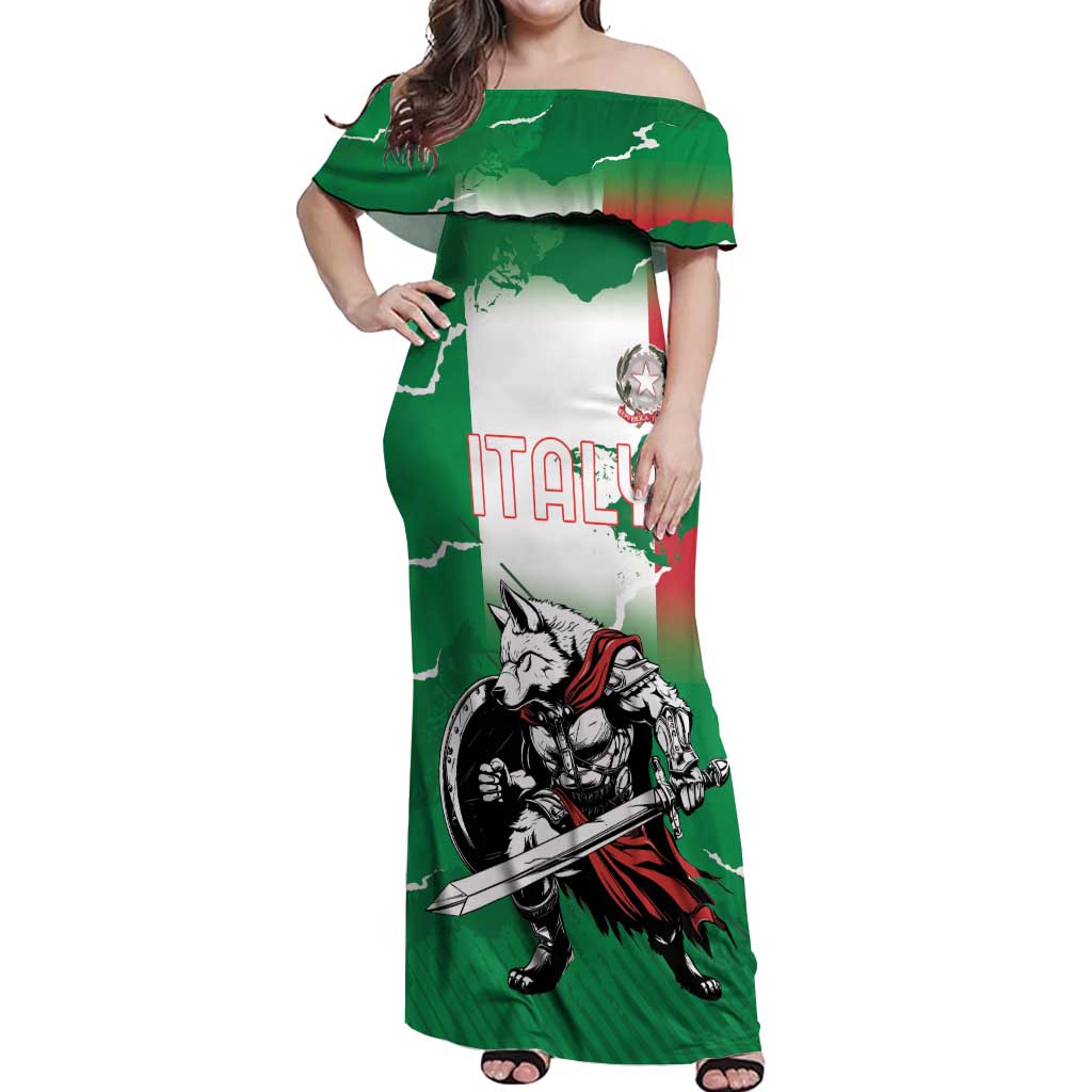 Personalized Italy Off Shoulder Maxi Dress Wolf Warrior Grunge Style - Wonder Print Shop