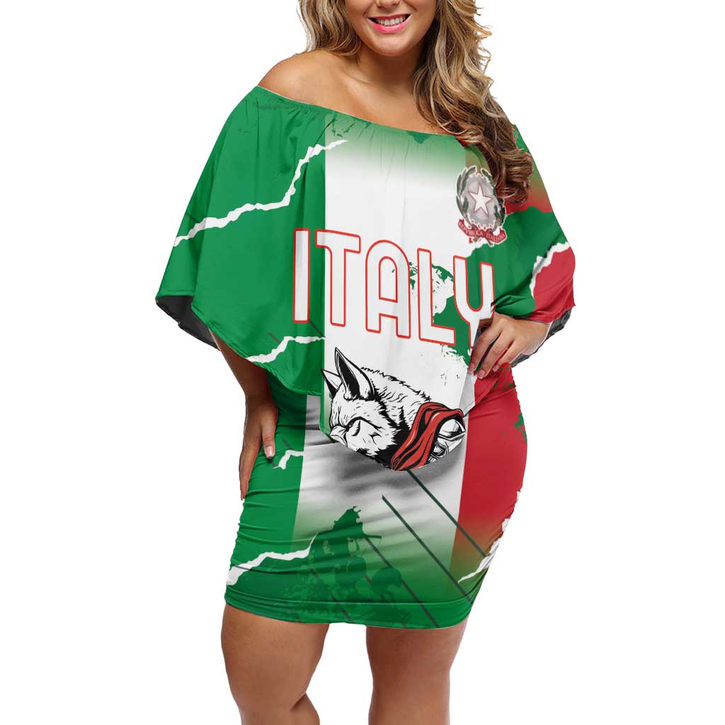 Personalized Italy Off Shoulder Short Dress Wolf Warrior Grunge Style - Wonder Print Shop