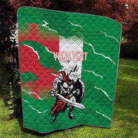 Green quilt with quilted texture, Italy map backdrop, wolf warrior and “YOUR TEXT”