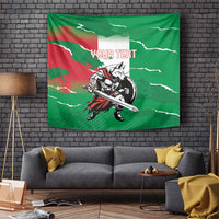 Green warrior wolf grunge tapestry with sword graphic and "YOUR TEXT" header