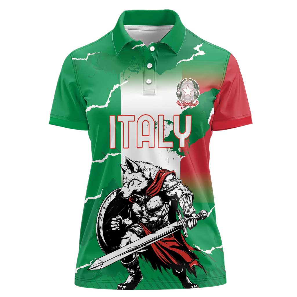 Personalized Italy Women Polo Shirt Wolf Warrior Grunge Style