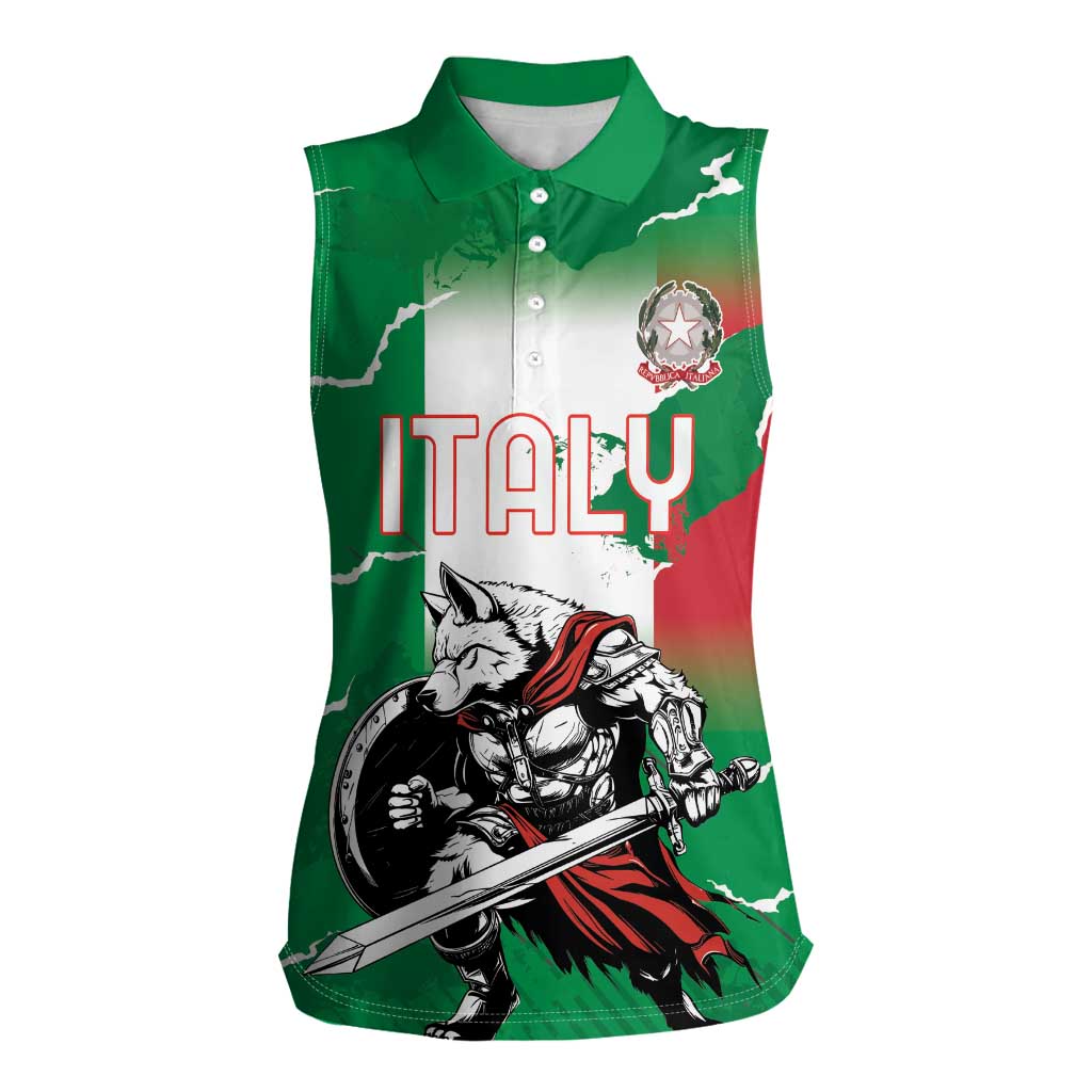 Personalized Italy Women Sleeveless Polo Shirt Wolf Warrior Grunge Style