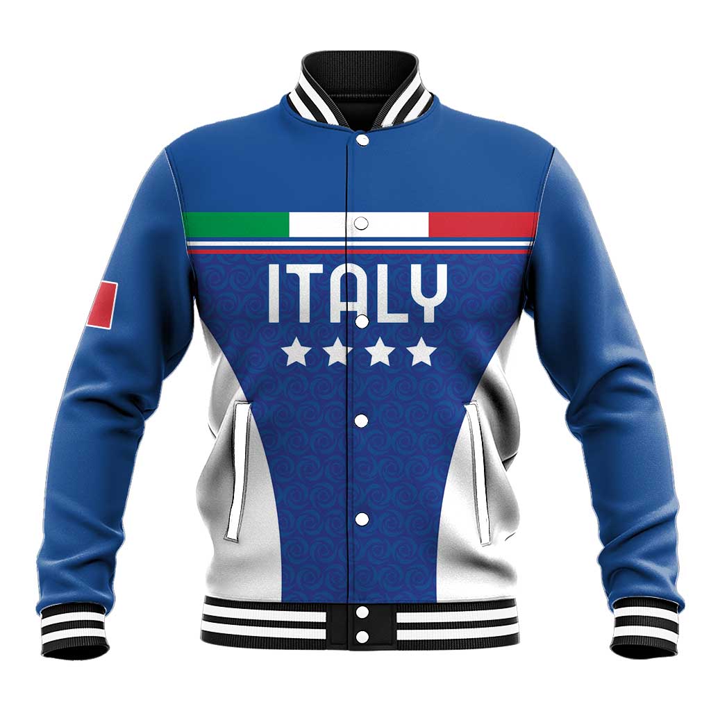 Custom Italy Football Baseball Jacket Italy Flag Pattern On Blue - Wonder Print Shop