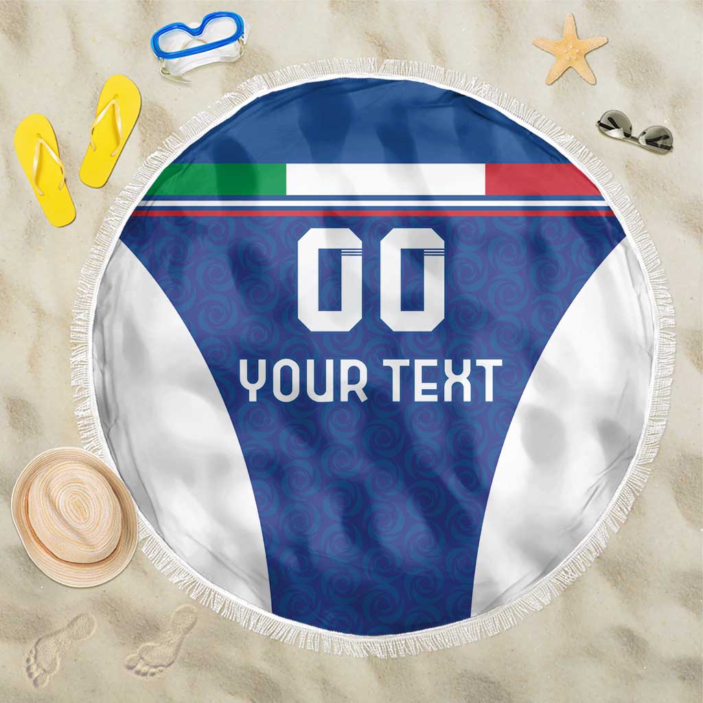 Custom Italy Football Beach Blanket Italy Flag Pattern On Blue - Wonder Print Shop