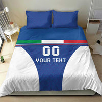 Blue football bedding set featuring “GO YOUR TEXT” and green-white-red stripe accent.