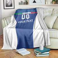 Blue and white football blanket with Italy flag stripes, '00' and 'YOUR TEXT' design