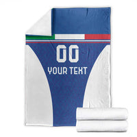 Folded blue and white football blanket with Italy flag stripes, '00' and 'YOUR TEXT'