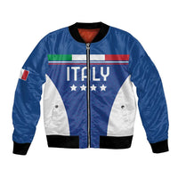 Blue bomber jacket with Italian flag front panel, full-zip, ribbed collar and cuffs