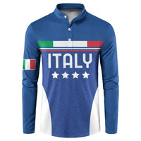 Blue button-up football sweatshirt with Italy flag panel and ITALY text across chest