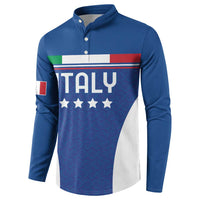 Blue henley football sweatshirt with ITALY text, stars, and flag stripe chest panel