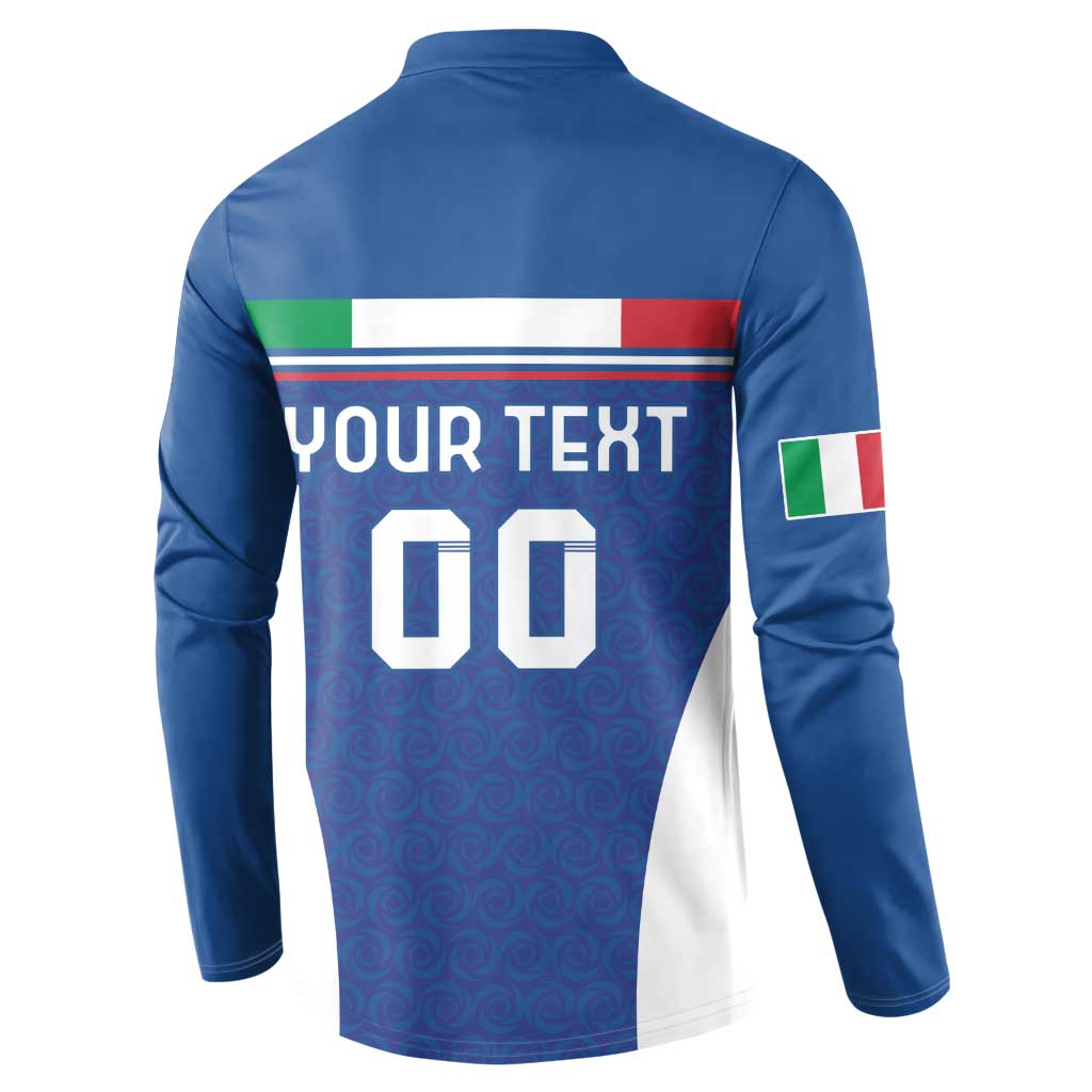 Blue football button sweatshirt back print with YOUR TEXT 00 and Italy flag stripe