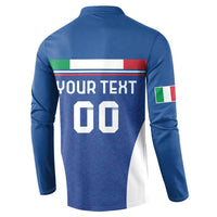Blue football button sweatshirt back print with YOUR TEXT 00 and Italy flag stripe