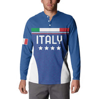 Blue football button sweatshirt with ITALY chest graphic and Italy flag sleeve patch