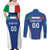 Custom Italy Football Couples Matching Off Shoulder Maxi Dress and Long Sleeve Button Shirt Italy Flag Pattern On Blue