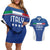 Custom Italy Football Couples Matching Off Shoulder Short Dress and Hawaiian Shirt Italy Flag Pattern On Blue