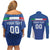 Custom Italy Football Couples Matching Off Shoulder Short Dress and Long Sleeve Button Shirt Italy Flag Pattern On Blue